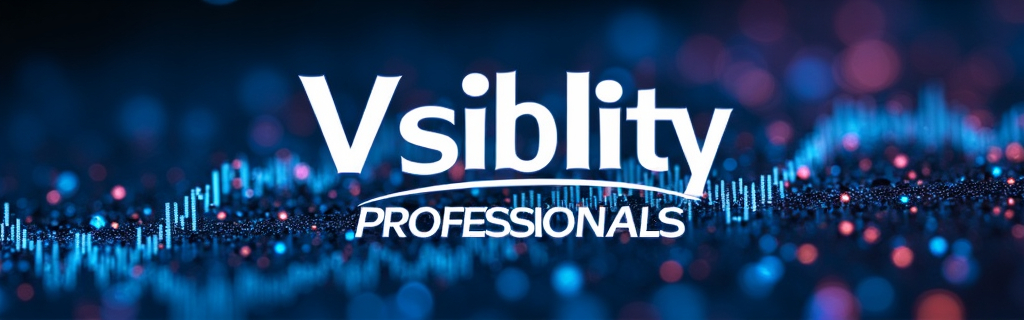 Prompt: Visibility Professionals linked in banner should be a 4:1 aspect ratio.   Use the logo in part of it.  It needs to show some grid lines like a speadsheet or financial model, a stage or a billboard to show marketing to get visibility for customers.  Do not just use the logo.   Have the logo take up maybe 30% and have it be subtle or equal weight to the other aspects I mentioned
