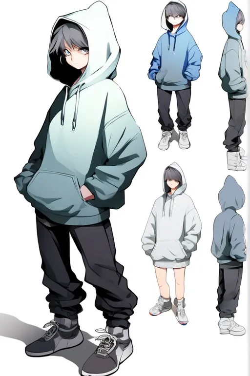 Prompt: Anime style wearing a hoodie full body 