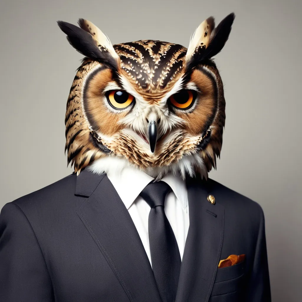 Prompt: a handsome man with an owl head
.
