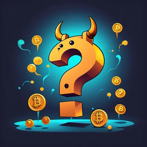 Prompt: Picture of a question mark, crypto bull run influenced, cartoon style 