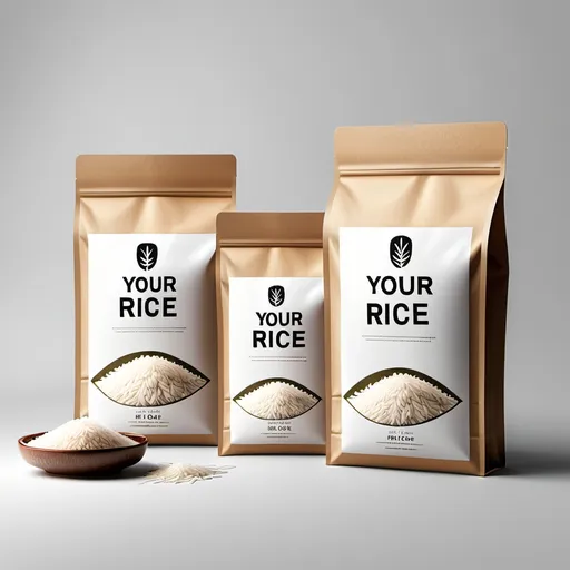 Prompt: Different sized premium rice bags mockups that say "Your Rice"