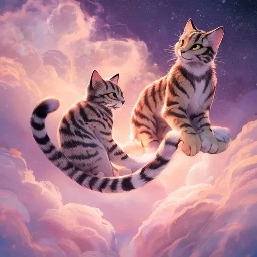 Prompt: (clouded colored cat), whimsical design, feline with a mesmerizing mix of cloud-like patterns on its fur, vibrant pastel colors swirling together, serene expression, perched gracefully, soft glowing light creating a cozy ambiance, intricate details in the fur texture, dreamy background with faint cotton candy clouds, ultra-detailed, HD quality.