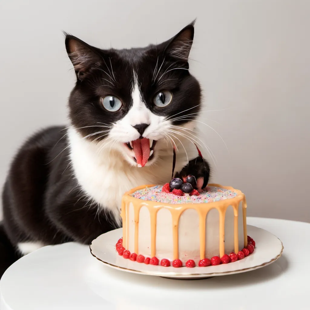 Prompt: a cat eating cake