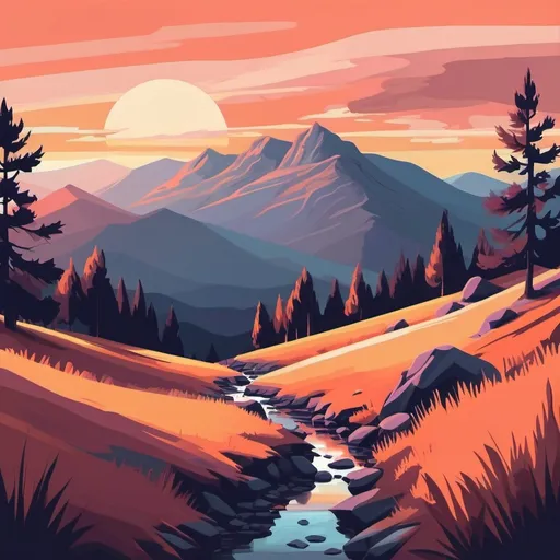 Prompt: drawn mountain landscape in sunset color pallet

