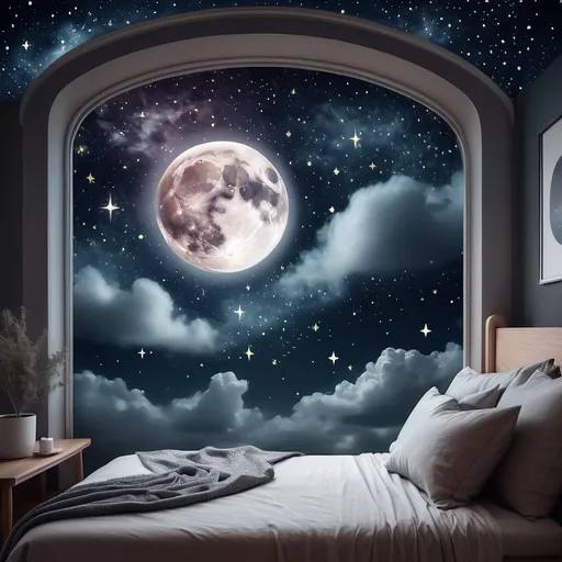 Prompt: Dreamy good night image, stars, moon galaxy, 