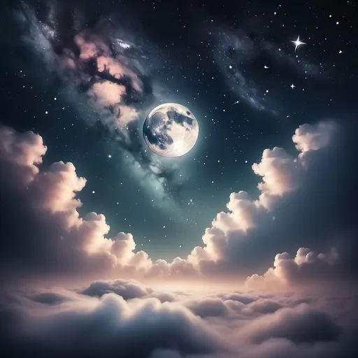 Prompt: Dreamy good night image, stars, moon galaxy, 