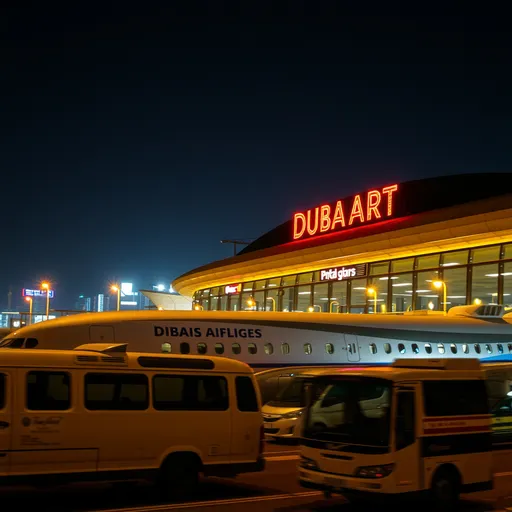 Prompt: Dubai airport at night, nostalgic, mysterious, 