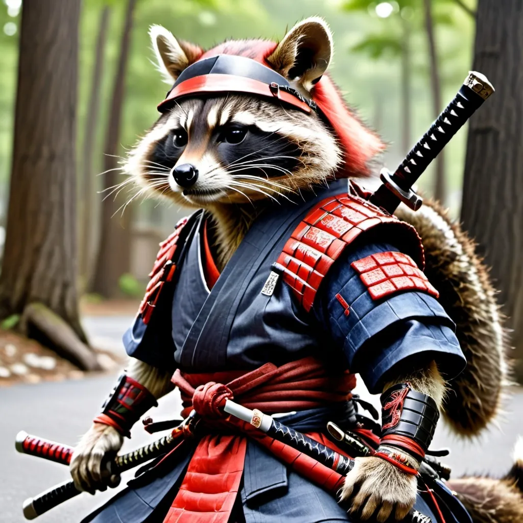 Prompt: raccoon samurai