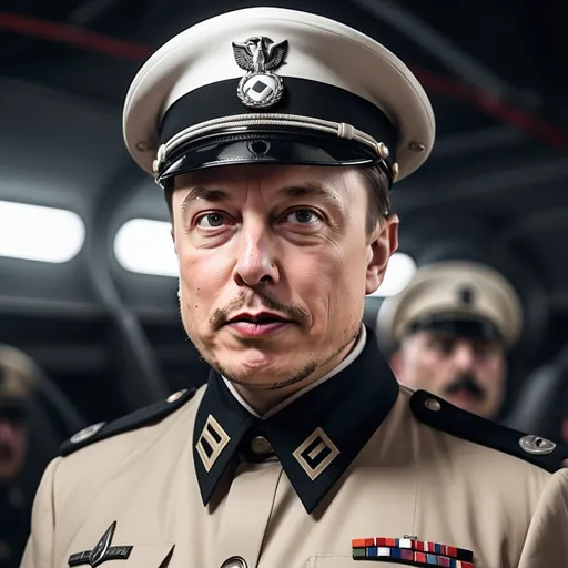 Prompt: Elon musk dressed as hitler in uniform