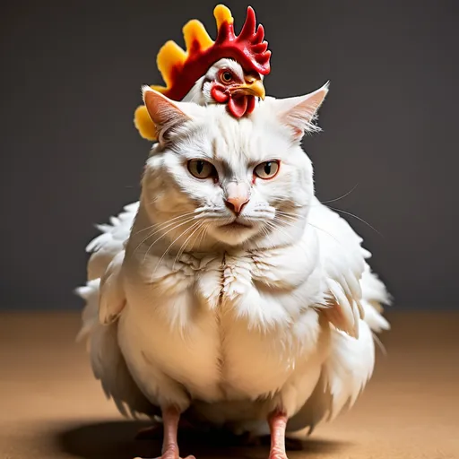 Prompt: A chicken with the head of a cat