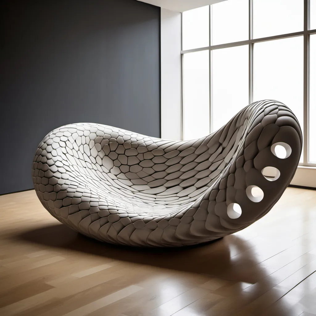 Prompt: I want you to make me a chair with a parametric design concept snake  waiting sofa

