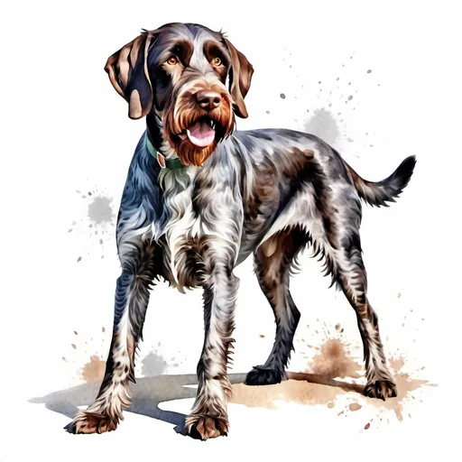 Prompt: Walercolor bild von einem Ganzkörper  Hund der Rasse deutsch Drahthaar auf dem Bild ,digital Art, weißer Hintergrund