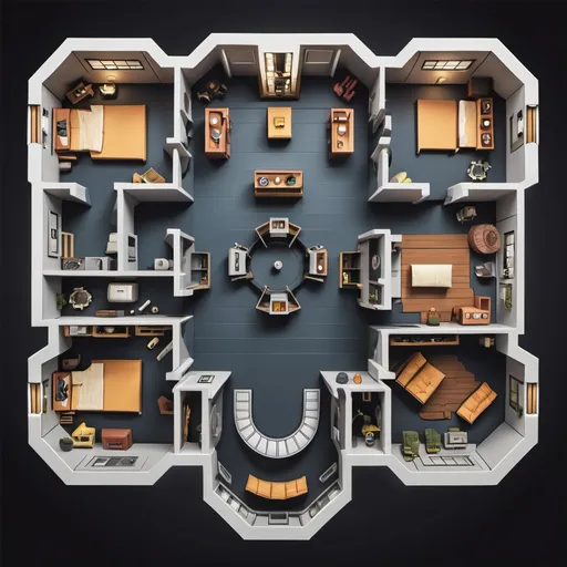 Prompt: simple floor plan of an evil lair,  its a space ship shaped like an eagle with rooms that a villain would have that are annotated, and is also allowed to be published

