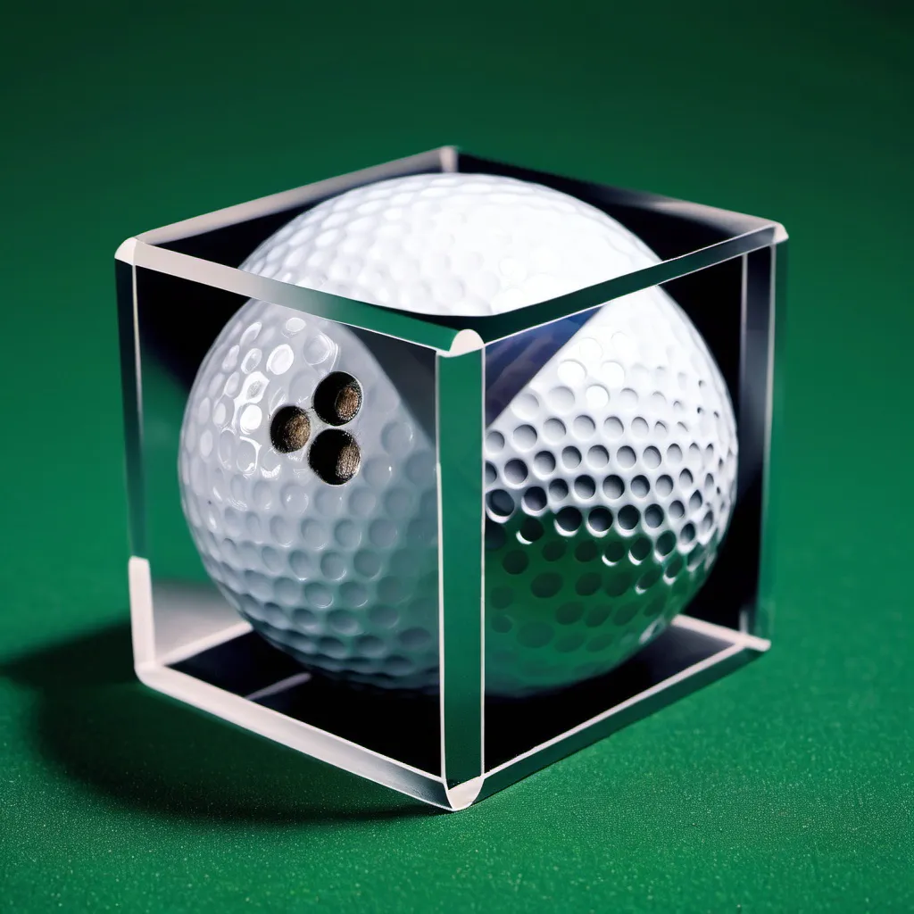 Prompt: A cube with a golf ball inside