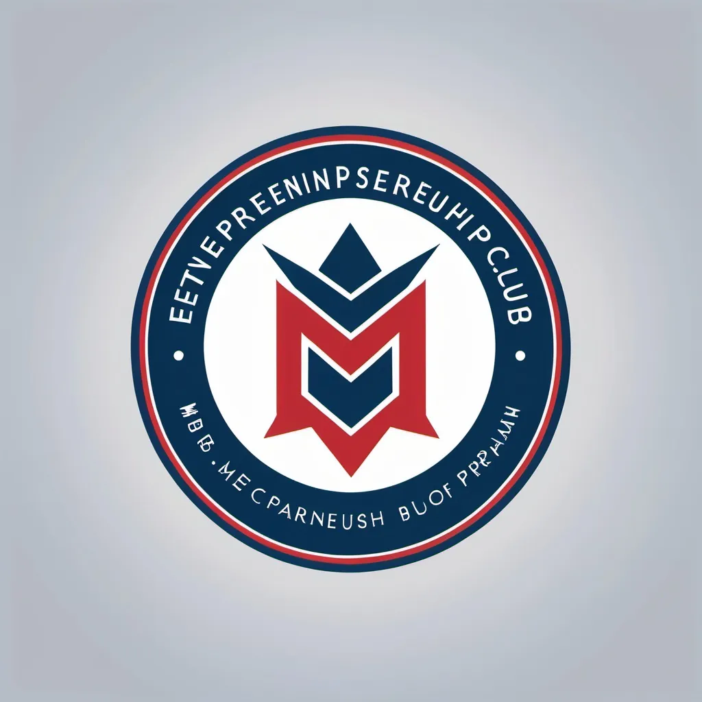 Prompt: Design a logo for the "Entrepreneurship Club of the MBA Program." The logo should appeal to MBA students and faculty, reflecting themes of innovation, leadership, and creativity. We prefer a modern and professional style with a minimalist approach. Use a color palette that includes shades of blue and red. Incorporate the club’s initials "EC" and a symbol that represents entrepreneurship, such as a light bulb or gear. The logo will be used on our website, social media profiles, and event materials.