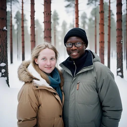 Prompt: Diana and Kevin: Fragments of Us
Diana, a Sereloinen—a mystical being born of nature’s pure essence—had found herself far from her enchanted homeland. She had settled in the snowy quiet of Finland, where her otherworldly beauty blended seamlessly with the frosted landscapes. In Helsinki, she met Kevin, a software developer from Cameroon who had come to Finland seeking opportunities and adventure.

Their connection was immediate, like the warmth of a fire on a freezing night. Diana was drawn to Kevin’s easy laugh and the stories he told of sunny Douala, and Kevin was enchanted by Diana’s quiet wisdom and ethereal presence. Together, they explored Finland's serene forests, vibrant cityscapes, and long, luminous summer nights. It seemed perfect, but the challenges beneath the surface grew over time.