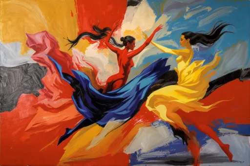 Prompt: Des tourbillons de couleurs vives dansent sur la toile, mêlant rouges vifs, bleus profonds et jaunes vifs dans une explosion d'énergie expressive. Les formes abstraites évoquent des figures et des paysages, évoquant un mouvement et une émotion qui transcendent la représentation traditionnelle. La fluidité des traits et la netteté des lignes créent une tension dynamique, captivant le regard du spectateur tout au long de la composition. L'ombre et la lumière interagissent subtilement, accentuant la profondeur des couleurs tout en suggérant un chaos sous-jacent, reflet du monde intérieur de l'artiste. Cette œuvre captivante invite à la contemplation, remettant en question la perception de la réalité à travers un regard vibrant et expressif.
