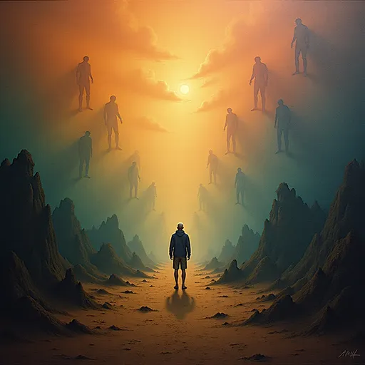 Prompt: @qufJNAgaFu7ZOoiJhbTm Une tapisserie vibrante de couleurs se déploie, sur un fond rougeâtre éclatant, rythmé de nuances de vert et de bleu, suggérant une interaction dynamique entre lumière et nature. Des silhouettes abstraites de personnages féériques émergent du chaos coloré, leurs corps s'élevant vers le ciel, tachetés de nuances qui évoquent à la fois énergie et tranquillité. De subtiles touches d'orange transparaissent, ajoutant de la chaleur à la composition. L'ensemble dégage un charme impressionniste, invitant le spectateur à se perdre dans un univers onirique, à la fois vivant et serein. Cette œuvre artistique capture l'essence d'une scène féérique, intensifiée par des touches de couleur audacieuses, créant une résonance émotionnelle intense.