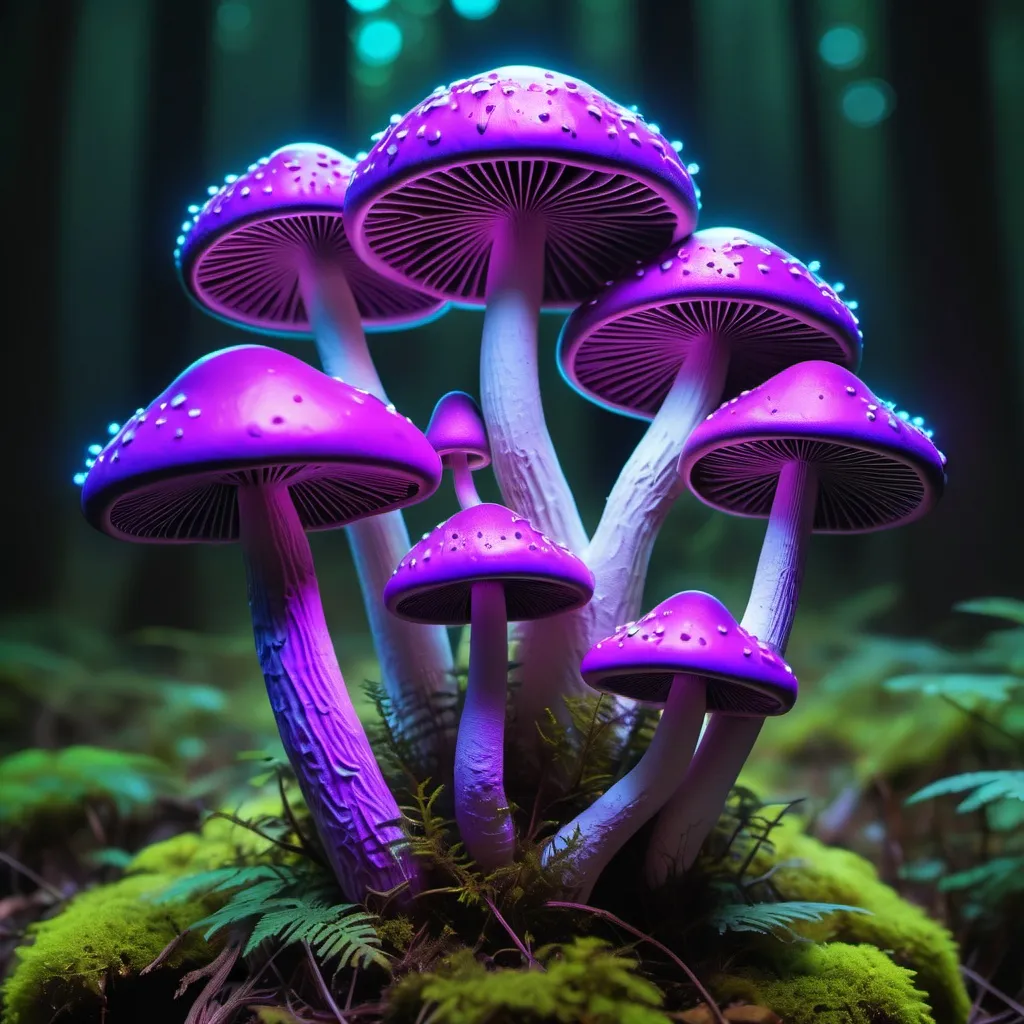 Prompt: Psychedelic purple neon mushroom cluster