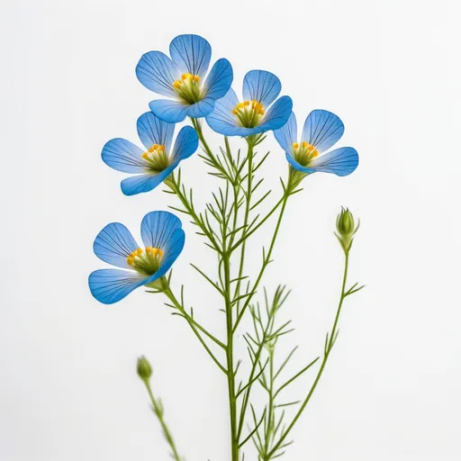 Prompt: The plant linum usitatissimum in Front of a white background
