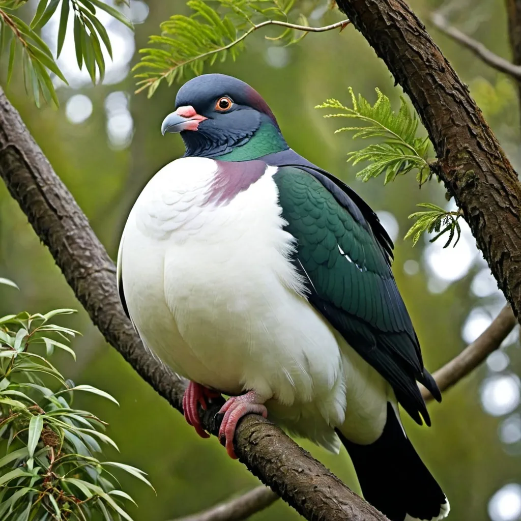 Prompt: chubby kereru in tree