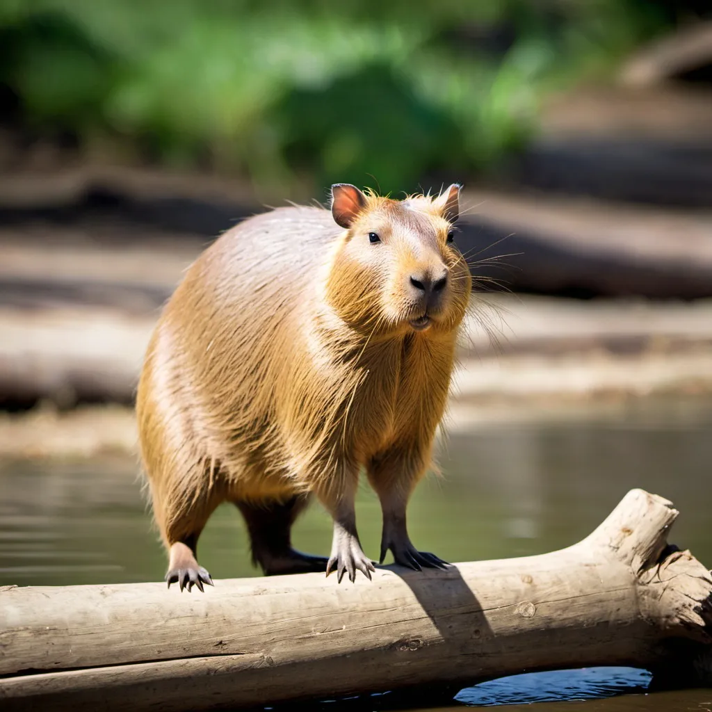 Prompt: capybara standing on log