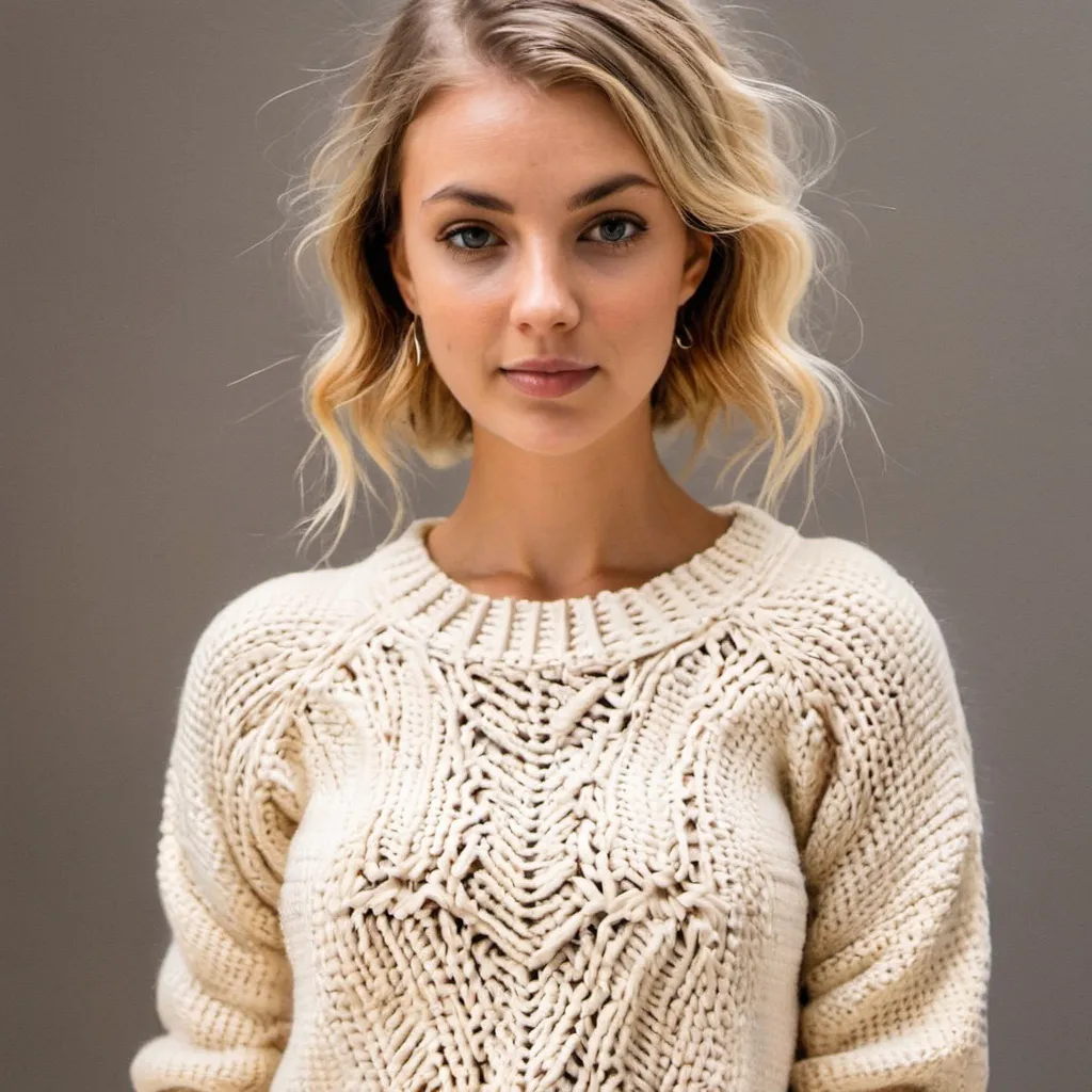 Prompt: A warm crochet textured sweater 