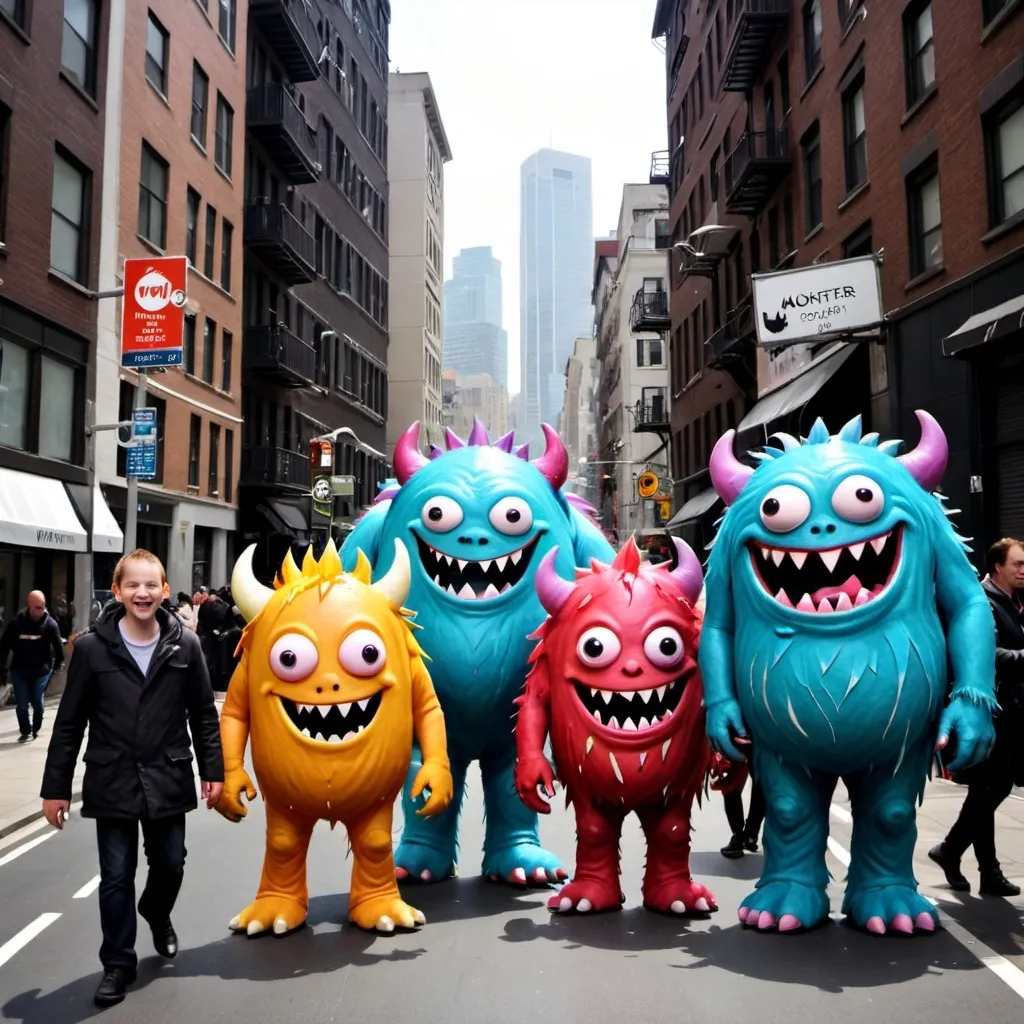 Prompt: happy Monsters in the city