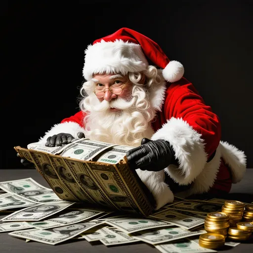 Prompt: Santa rolling in money