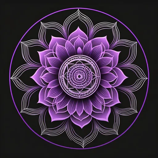 Prompt: circular lotus mandala with basic bold line.  symmetrical, black and purple lines. transparent background