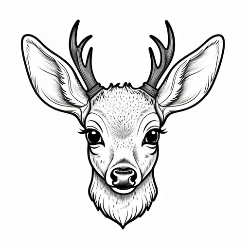 Prompt: a png of a simple doodle of a black and white baby deer head