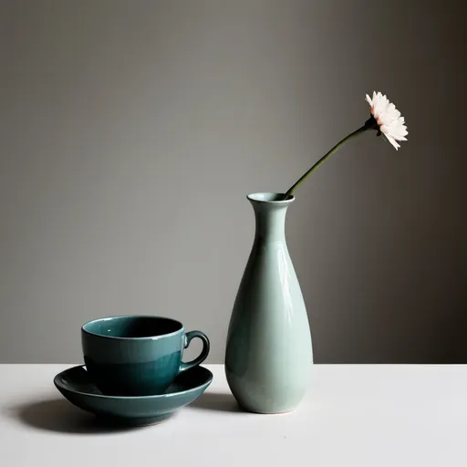 Prompt: simple still life with vase and cup 