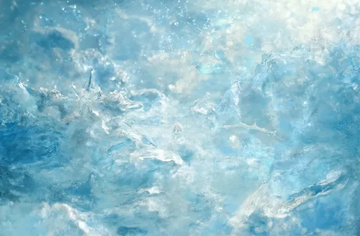 Prompt: Make a ice texture background. Blue and icey silver tones. from and snow built up in the corners./