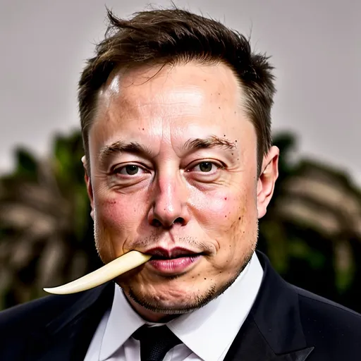 Prompt: Elon musk with tusks in his cheeks