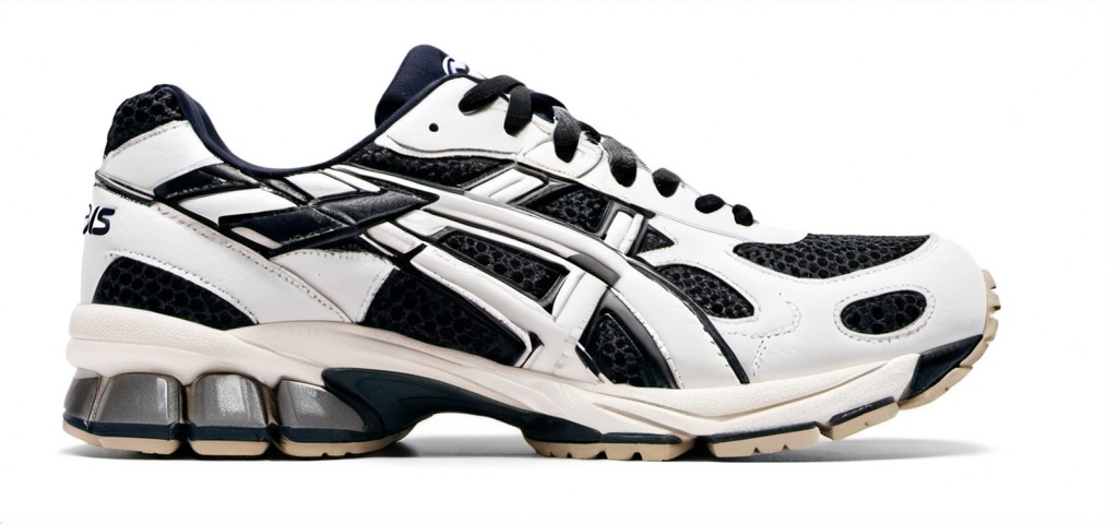 Prompt: (vintage Asics runner shoe), (detailed design), dad shoes aesthetic, early 2000s style, retro footwear, textured materials, urban background, (highly detailed), (4K resolution), craftsmanship focus, capturing the essence of early 2000s sneaker culture.