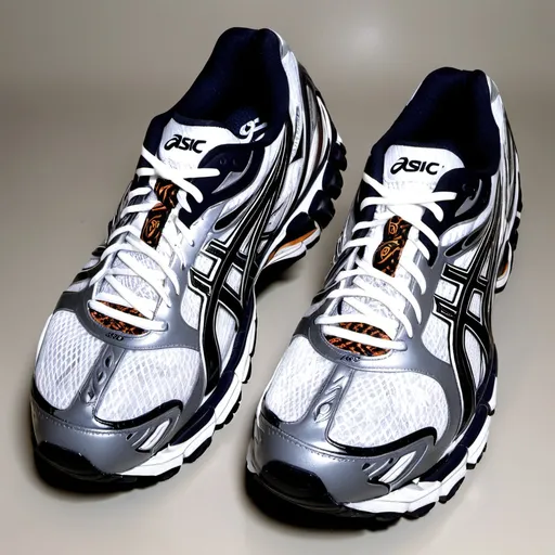 Prompt: Asics kayano 14 type runner shoe, dad shoes, 2000s