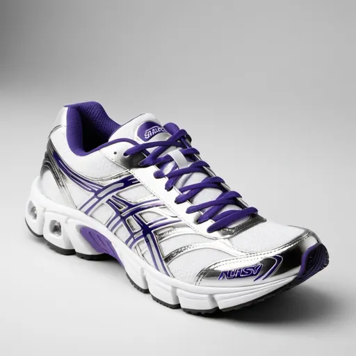 Prompt: Silve gel runner shoe, 2000s. White background