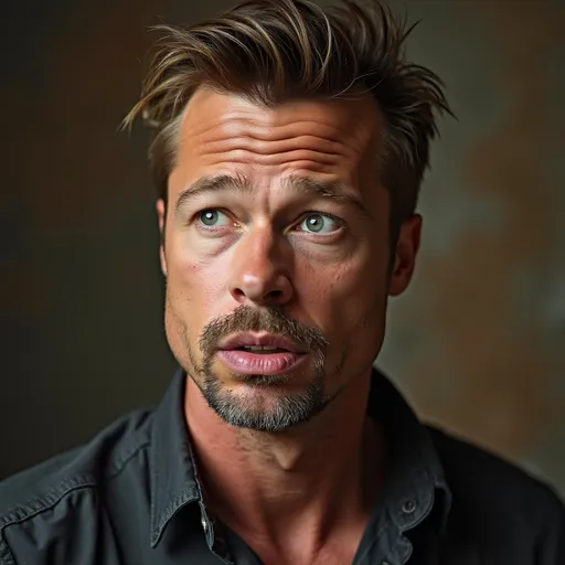 Prompt: Inbred hilbilly disformed mutilated slapped-with-the-ugly-stick brad Pitt, looking dumbfounded