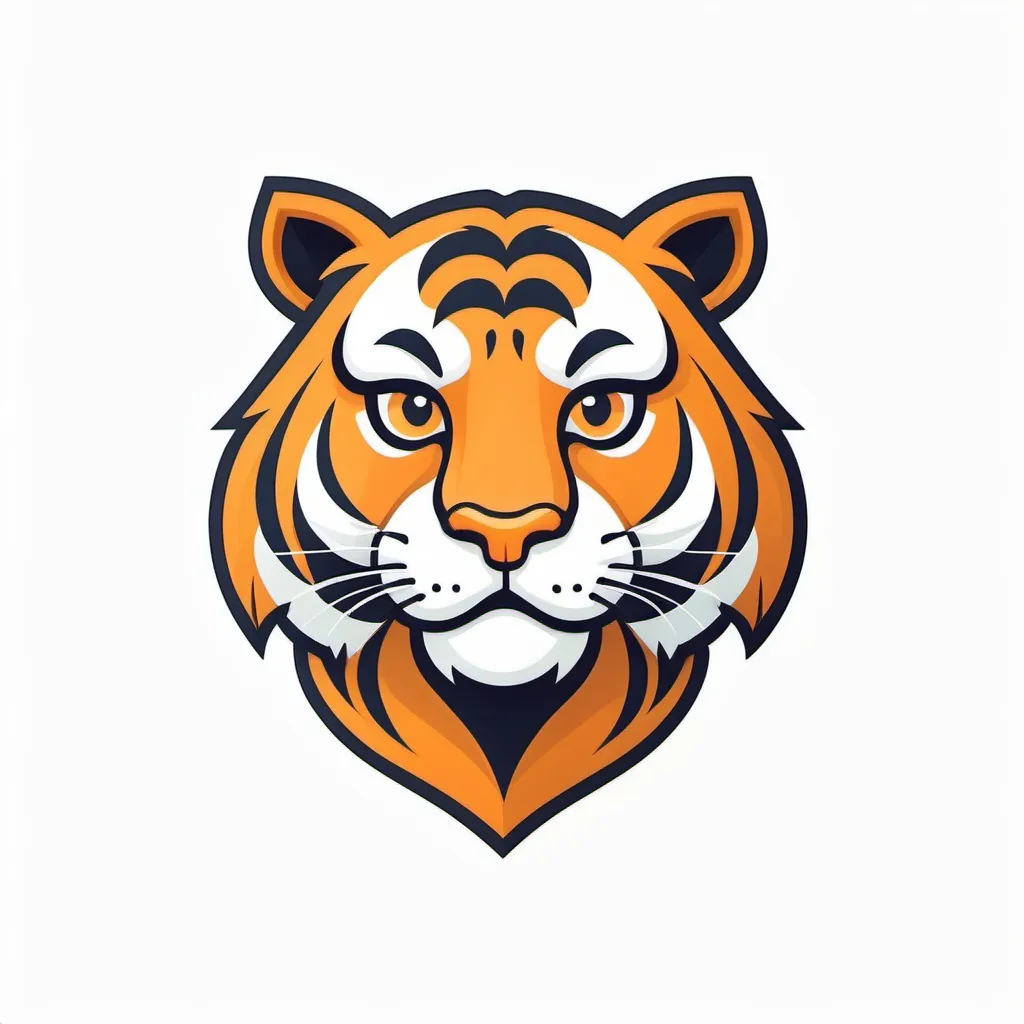 Prompt: Stylized cartoon tiger mascot, vector flat logo, simple lines, cute cartoon illustration, white backdrop