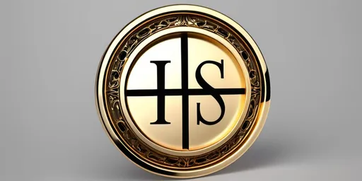 Prompt: round gold and have IHS inside letters .