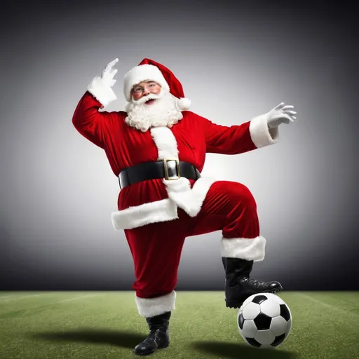 Prompt: Santa playing soccer, space for message beside image