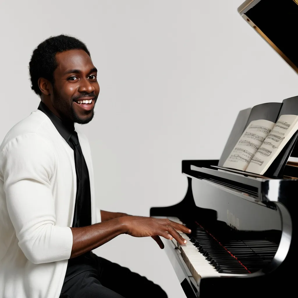 Prompt: Medium height black man playing the piano