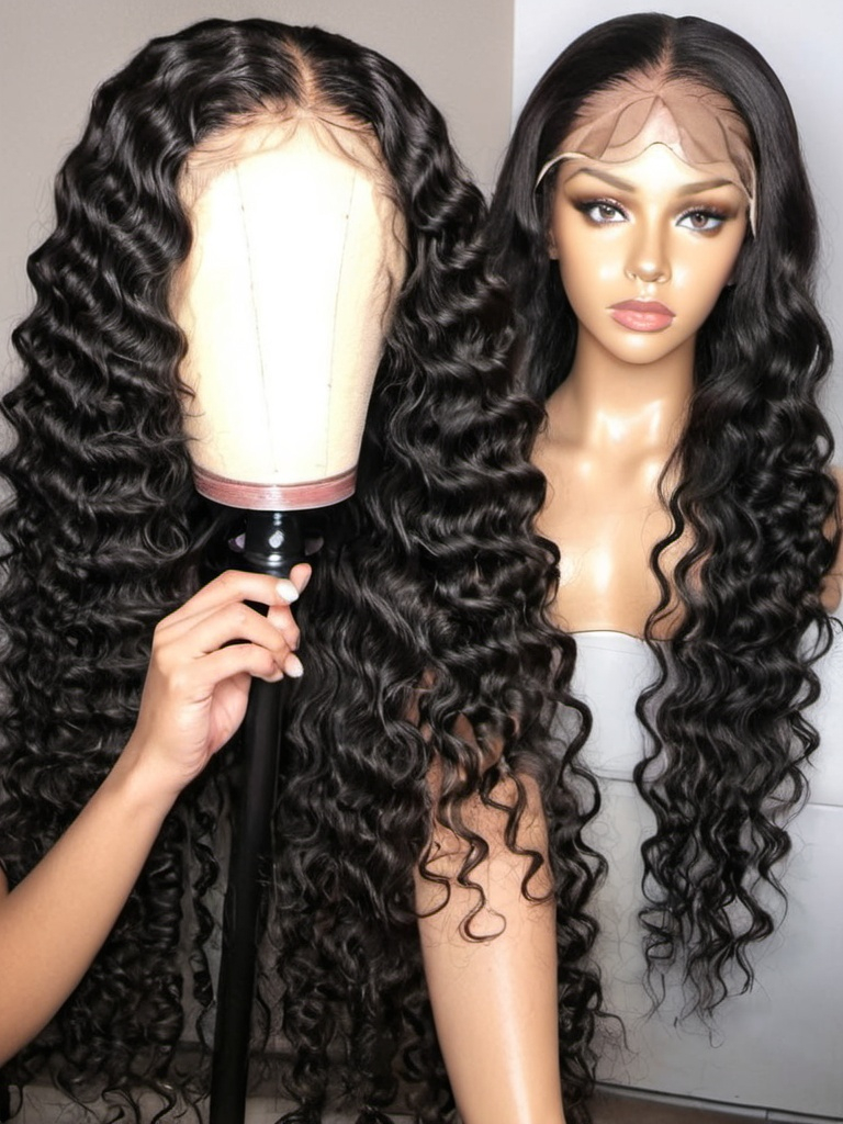 Prompt: Transparent 8A/5A Malaysian Deep Wave Lace Frontal Human Hair Wig