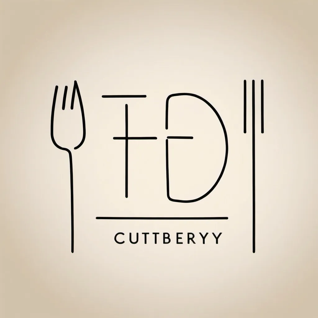 Prompt: A single line drawing of cutlery in a stylised, modern theme. It should be simple but obvious it's cutlery. It should also have a outline of the letter T included in the graphic of the cutlery.