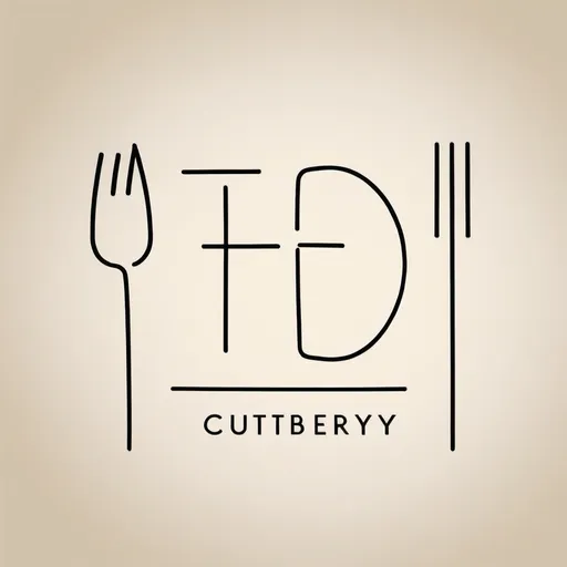 Prompt: A single line drawing of cutlery in a stylised, modern theme. It should be simple but obvious it's cutlery. It should also have a outline of the letter T included in the graphic of the cutlery.