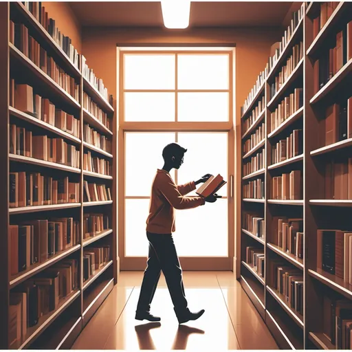 Prompt: icon of side view of a person picking books in library