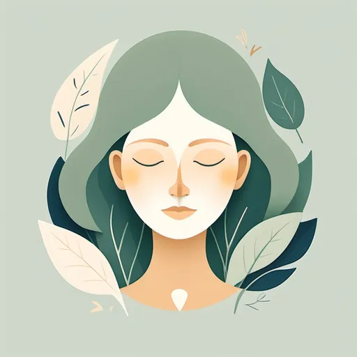 Prompt: Create a minimalist faceless avatar symbolizing personal growth and positivity. Use soft lines, abstract shapes, and nature-inspired elements like leaves or a sunrise. Choose calming colors such as sage green, beige, and muted blue. The style should be modern, artistic, and uplifting.