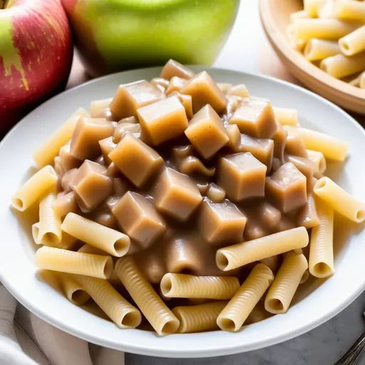 Prompt: chunky apple sauce on top of pasta