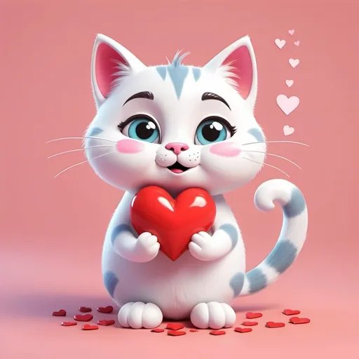 Prompt: A Cartoon Cat fallen in love spreading Hearts 