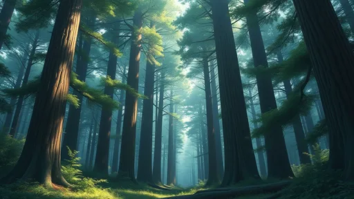 Prompt: a forest with huge and tall trees, 8k anime style